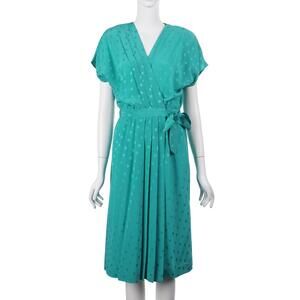 VINTAGE Maggy London Jeannene Booher Wrap Dress 8 Green Silk Short Sleeve Casual